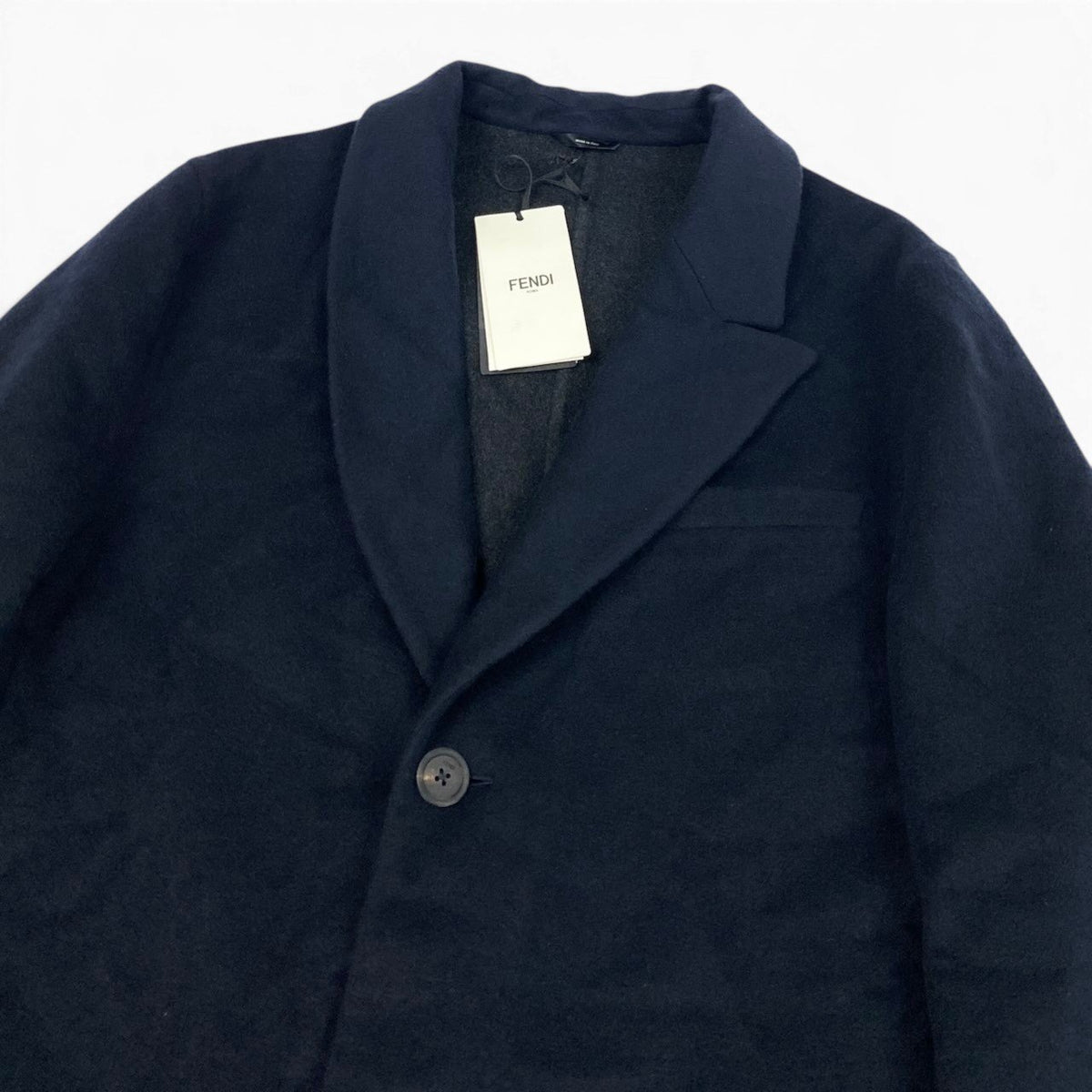 58i15 《極美品》 FENDI フェンディ チェスターコート カシミア ダブルフェイス 50 ネイビー カシミヤ100 メンズu02t