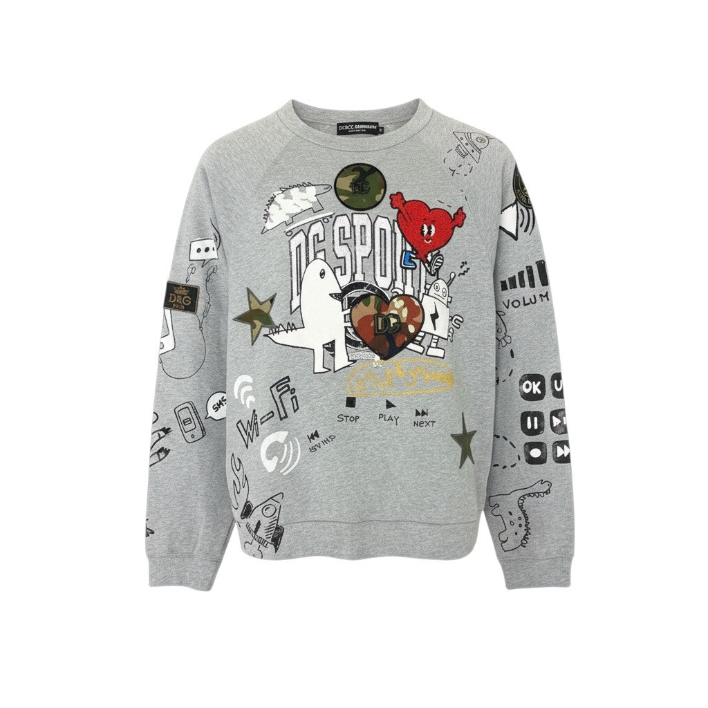10k11 DOLCE&GABBANA ドルチェ＆ガッバーナ プリント ワッペン オーバーサイズ スウェットトレーナー サイズ44 メンズ トップスk02i