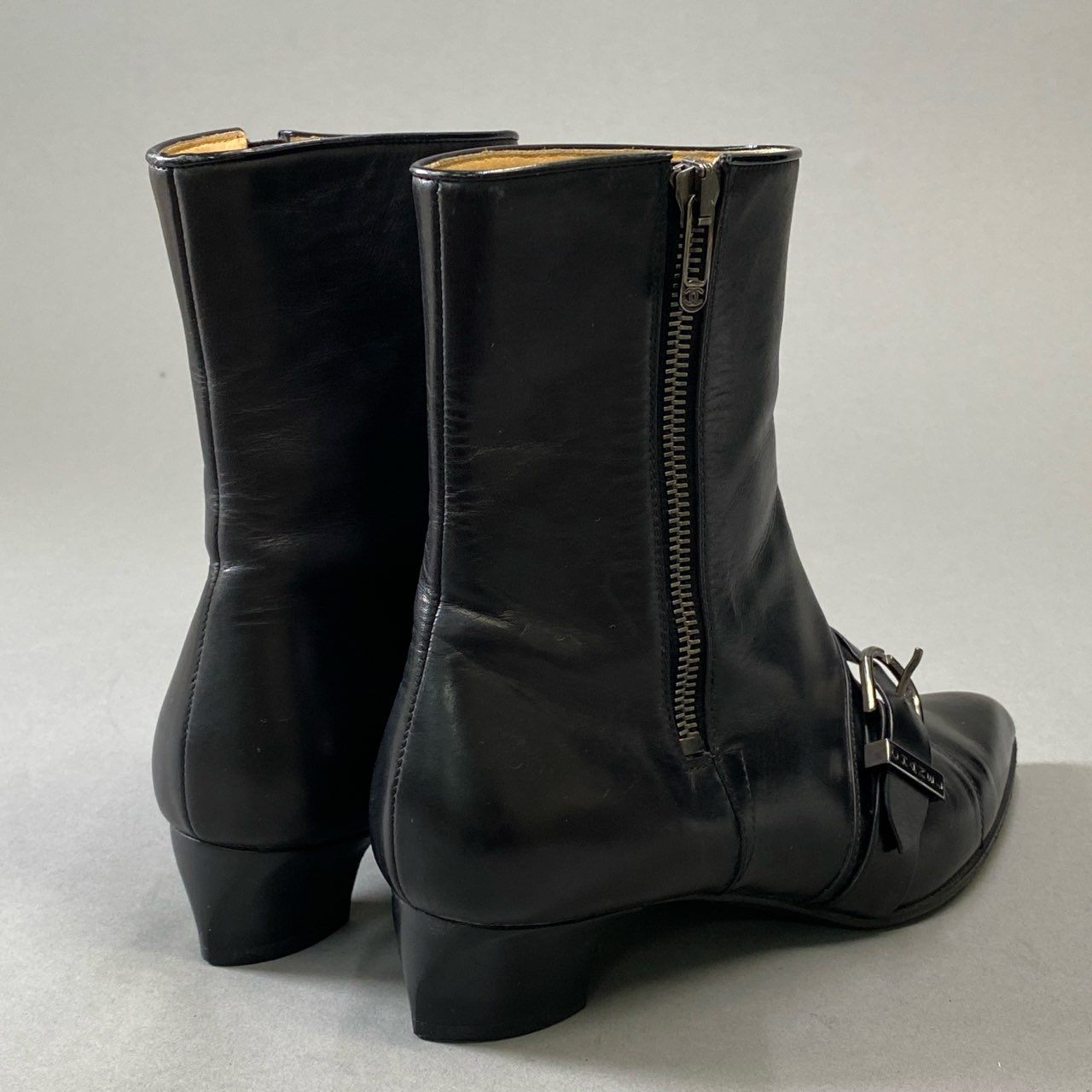 1j3 CHANEL シャネル ピンバックルロゴベルト レザーブーツ 35 1/2 ブラック Leather サイドジップ ココマーク シューズ 保存袋有t18r