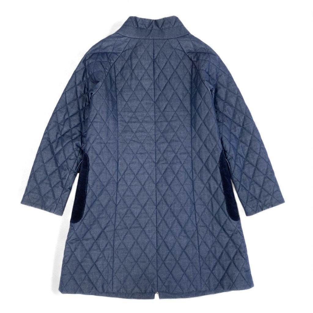 69L17 【美品】NEMIKA by Leilian ネミカ レリアン キルティングジャケットコート 中綿コート 異素材切替 11サイズ ネイビー レディースu02t