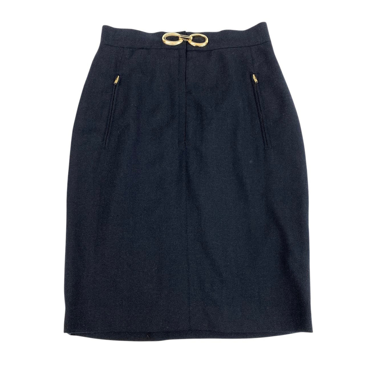 Ei20 Christian Dior クリスチャンディオール ゴールド金具 スカート ボトムス 膝丈 Lサイズ ネイビー ウール レディースo07t
