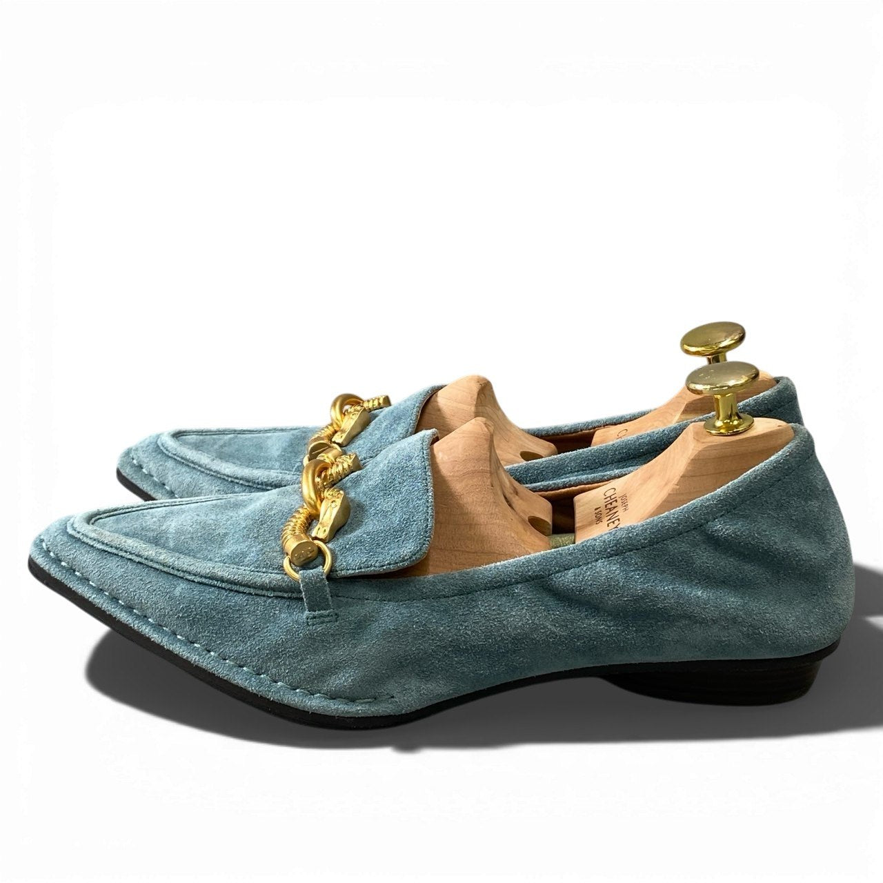 1a6 TORY BURCH トリーバーチ ローファー パンプス フラットシューズ スウェード 8Mサイズ ブルー系 レザー レディースk02i