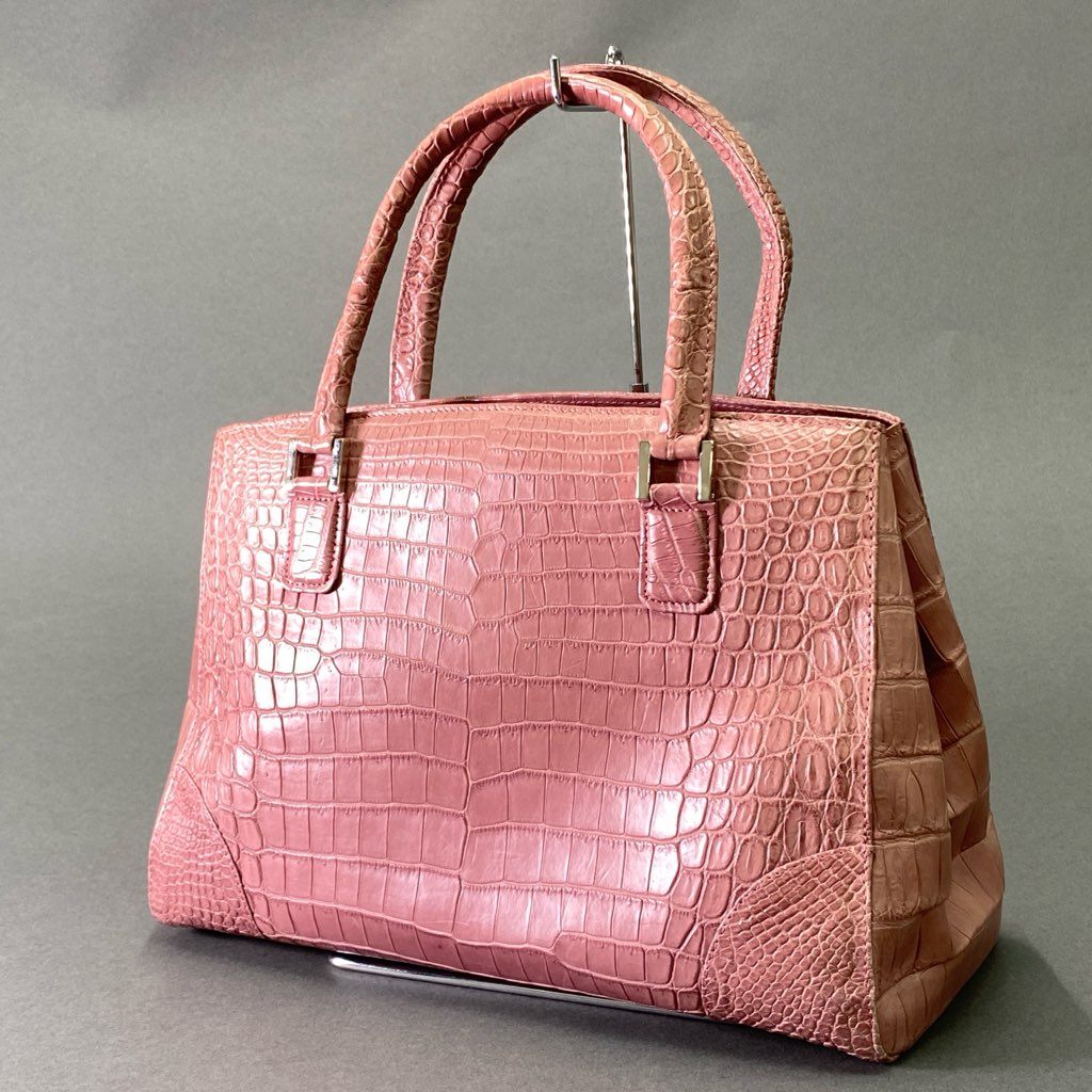 Ae17 BAGFAN 本革 クロコダイル センター取り トートバッグ 本クロコ ピンク系 レディース 女性用 鞄