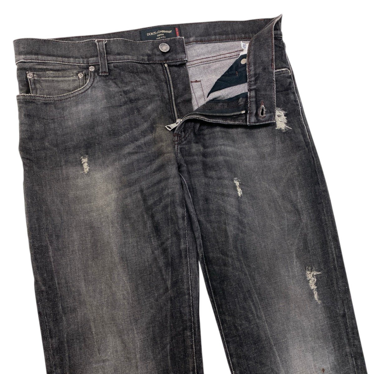 91h3 DOLCE＆GABBANA ドルチェアンドガッバーナ デニムパンツ 14stretch ジーンズ イタリア製 ダメージ加工 ロゴプレート コットンブレンド 50 ブラック メンズ 男性用o07t