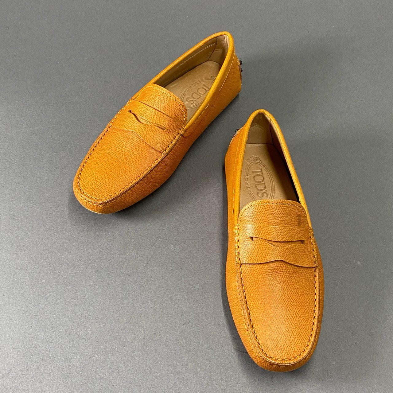 2i27 TOD'S トッズ イタリア製 ドライビングシューズ コインローファー スリッポン 5 1/2 キャメル レザー