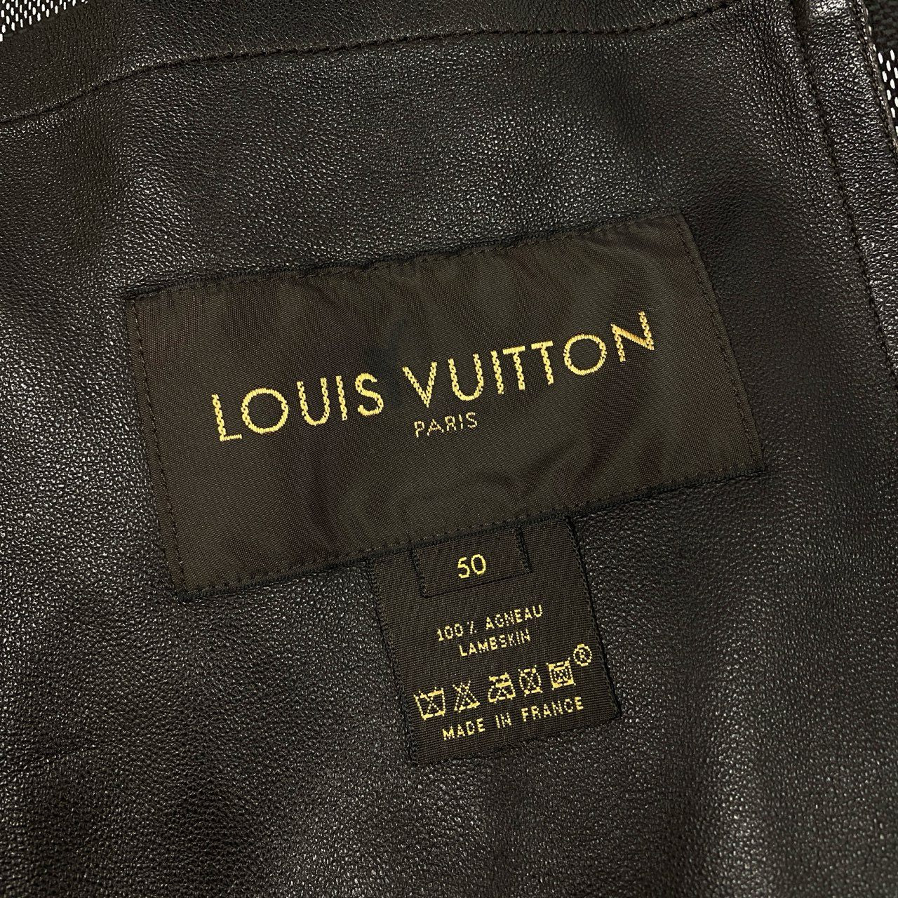 38b9 《美品》 LOUIS VUITTON ルイヴィトン レザージャケット ライダース 裏地ダミエ フード取外し可 50 ブラウン ラムレザー メンズk02i