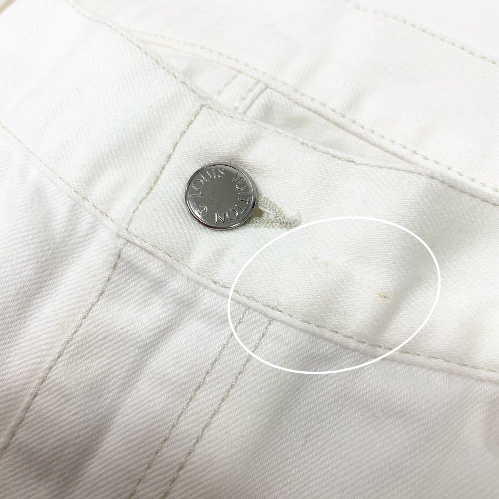 40l25 LOUIS VUITON ルイヴィトン コットンデニムパンツ LVロゴ刺繍 ストレートパンツ ボトム 44サイズ ホワイト コットン100％ メンズu02t