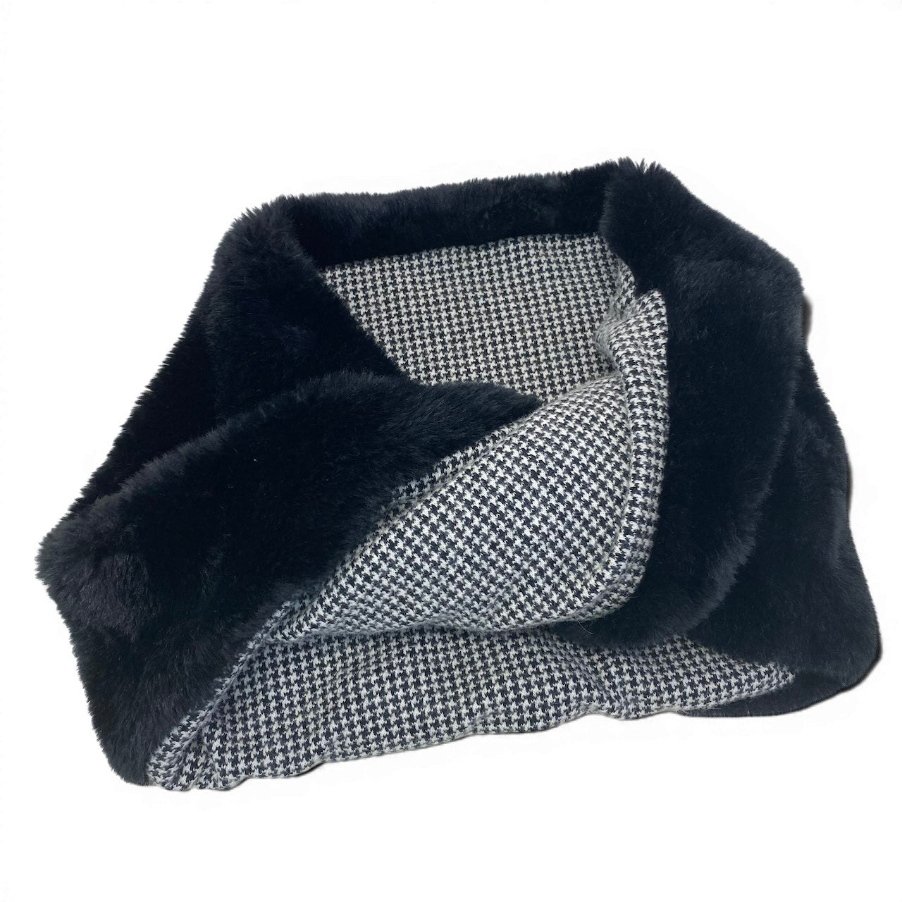 g7 Yohji Yamamoto ヨウジヤマモト 千鳥チェック × ファー スヌード ネックウォーマー ブラック マフラー 山本耀司t18r
