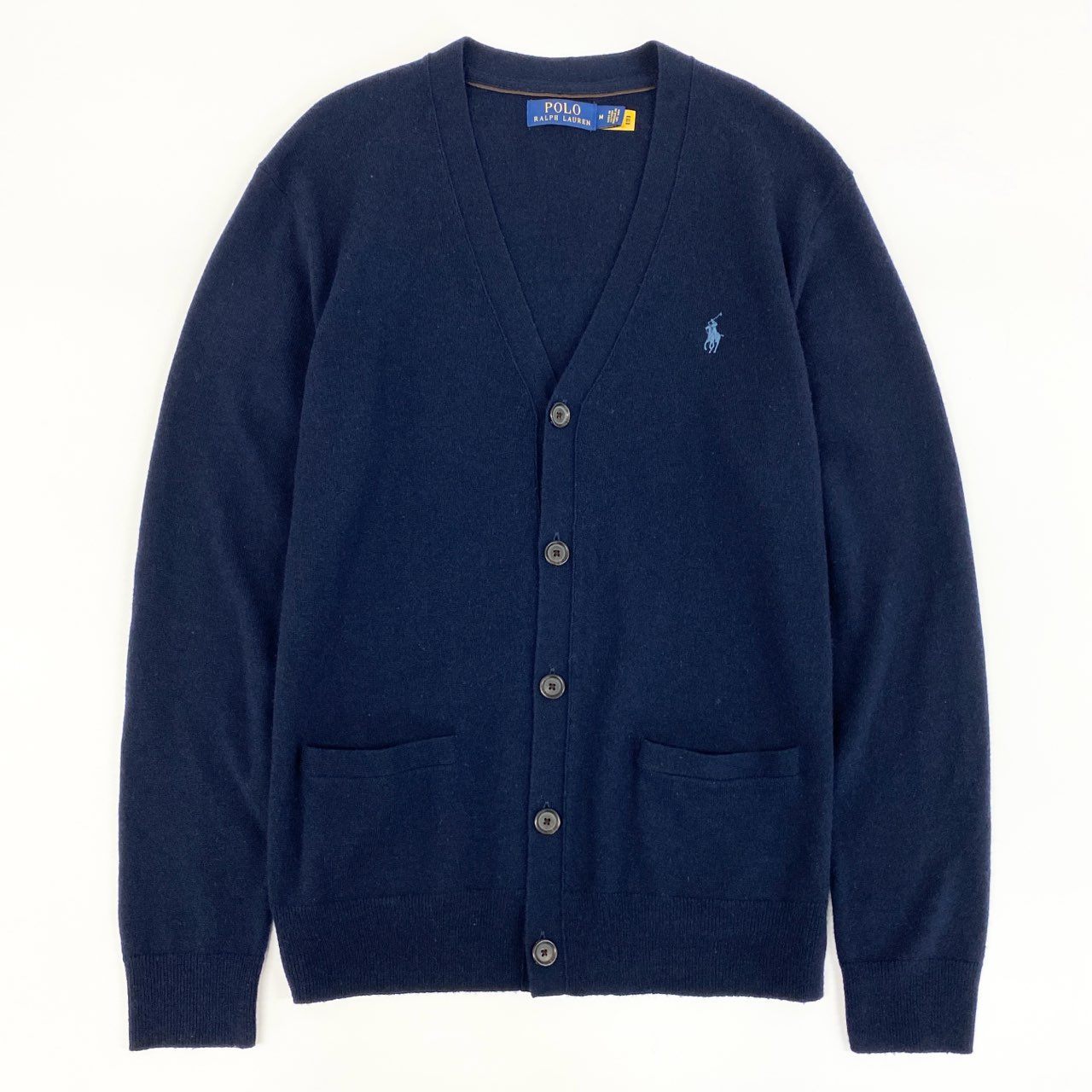 1g2 POLO RALPH LAUREN ポロ ラルフローレン カシミヤ混 Vネック ニットカーディガン トップス ポニー刺繍 サイズM ネイビー ウールカシミア メンズ 紳士服