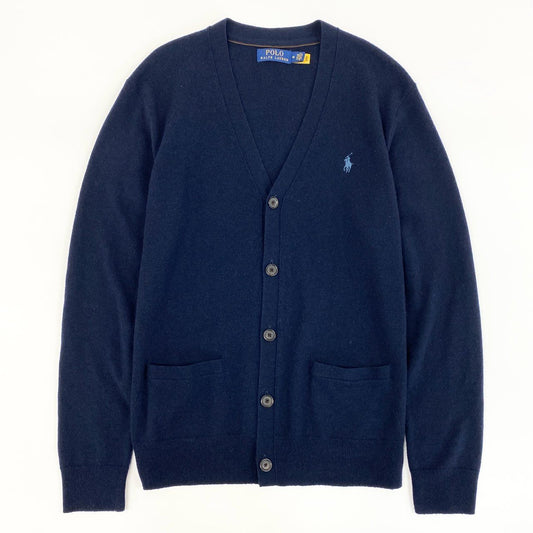 1g2 POLO RALPH LAUREN ポロ ラルフローレン カシミヤ混 Vネック ニットカーディガン トップス ポニー刺繍 サイズM ネイビー ウールカシミア メンズ 紳士服
