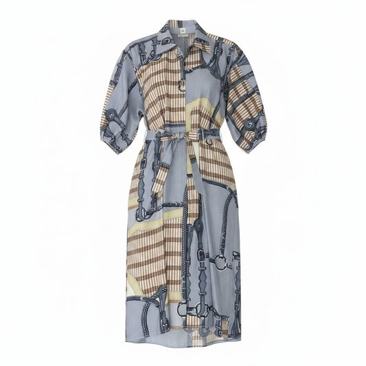 Ed20 【新品同様】HERMES エルメス 2025SS コーチングリミックス シルクカフタンドレス ワンピース サイズ38 マルチカラー レディースk02i