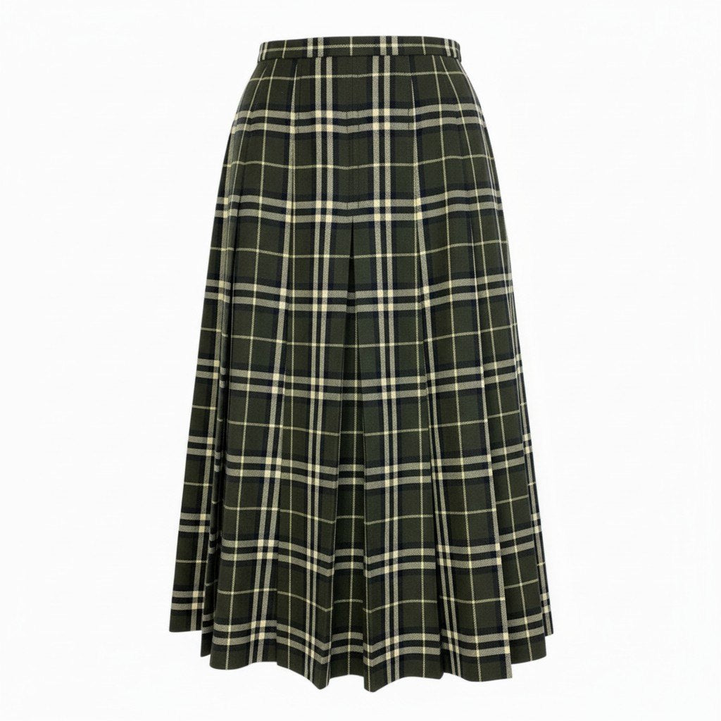 Ic18 BURBERRY LONDON バーバリー タックプリーツスカート ロングスカート ノバチェック レディース 女性服 サイズ40 グリーン系 カーキk02i