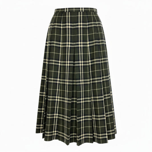 Ic18 BURBERRY LONDON バーバリー タックプリーツスカート ロングスカート ノバチェック レディース 女性服 サイズ40 グリーン系 カーキk02i