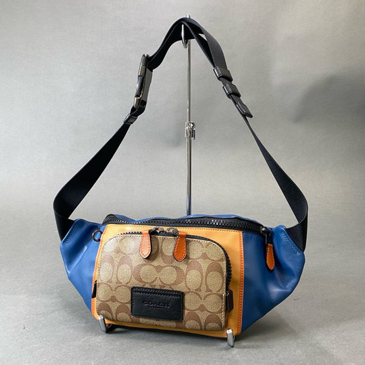 Cg31 COACH コーチ シグネチャー カラーブロック ボディバッグ ショルダーバッグ 鞄 C2724 ブルー レザー PVC メンズt18r