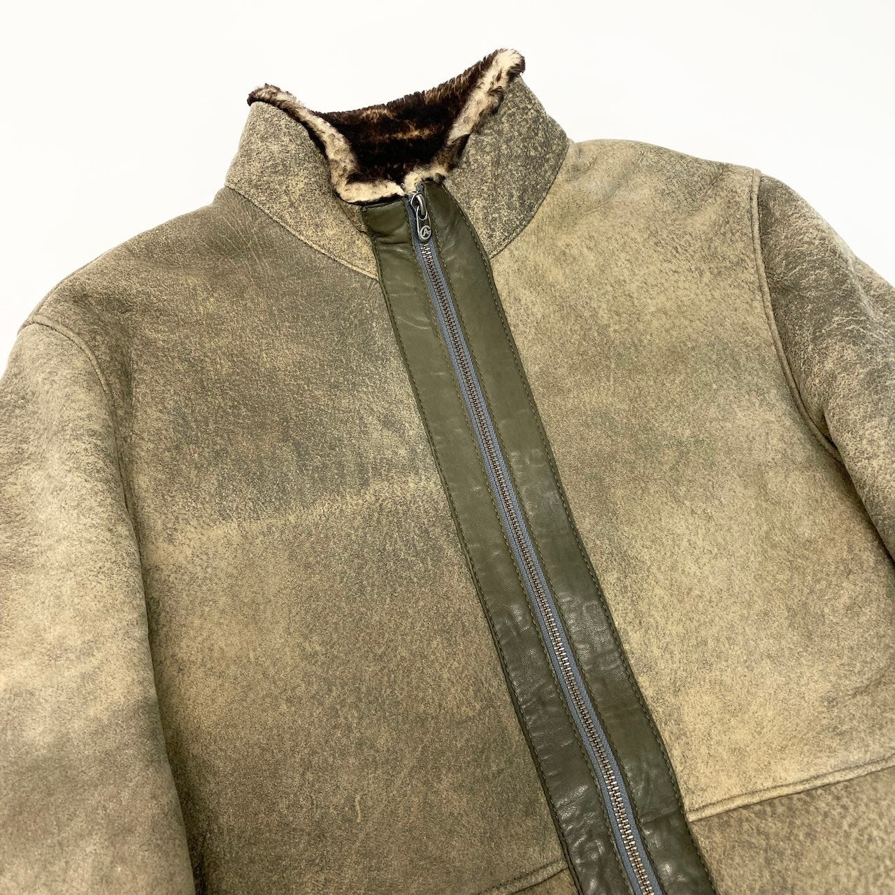 57d5 ARMANI COLLEZIONI アルマーニ コレッツォーニ リアルムートンジャケット サイズ50 グレー シープスキン 羊革 Real Mouton Jackett18r