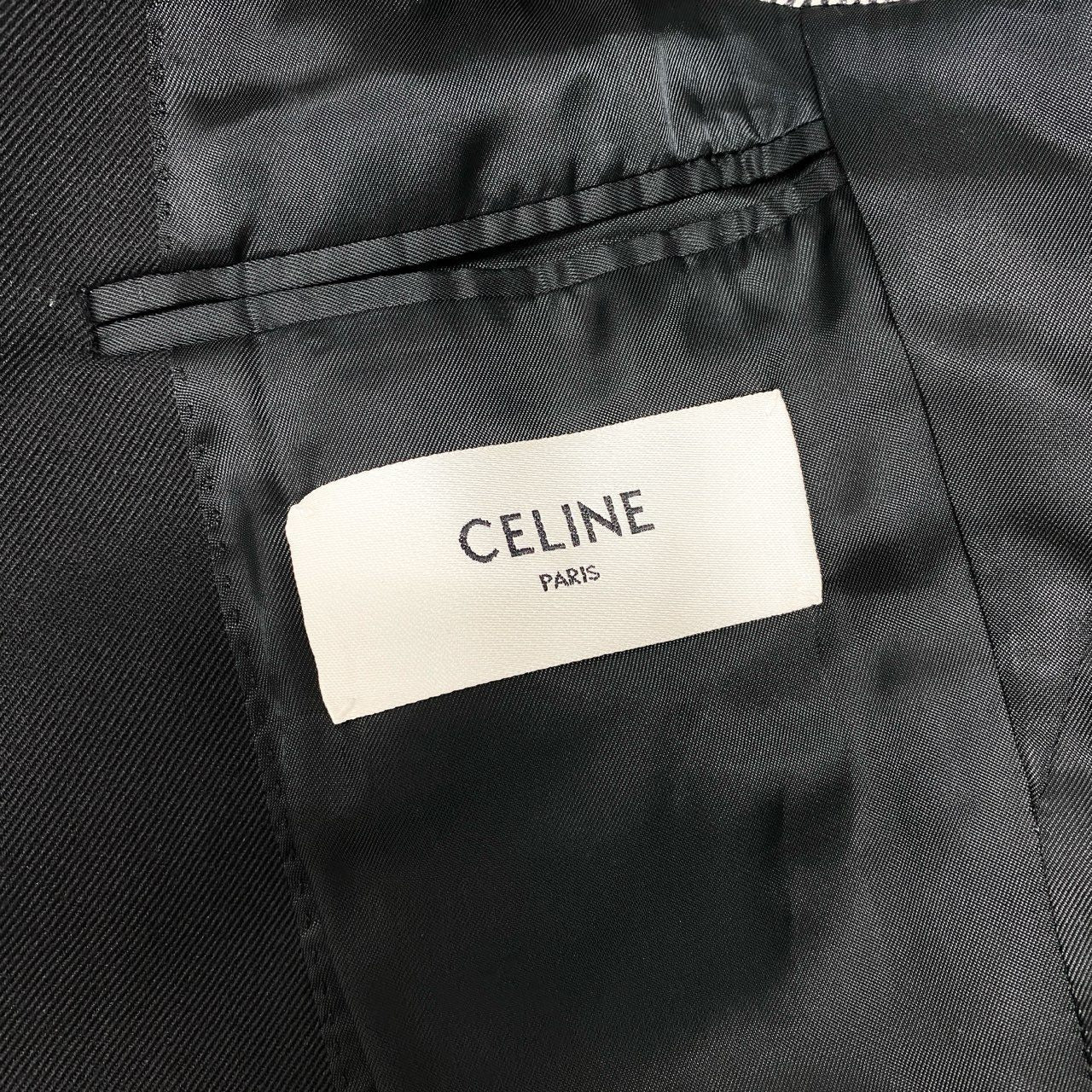 83c4 CELINE セリーヌ 2D SHORT JACKET IN DIAGONAL WOOL ダブルテーラードジャケット 金ボタン 2V687092D 34サイズ ブラック ウール100％ メンズ 男性用o07t