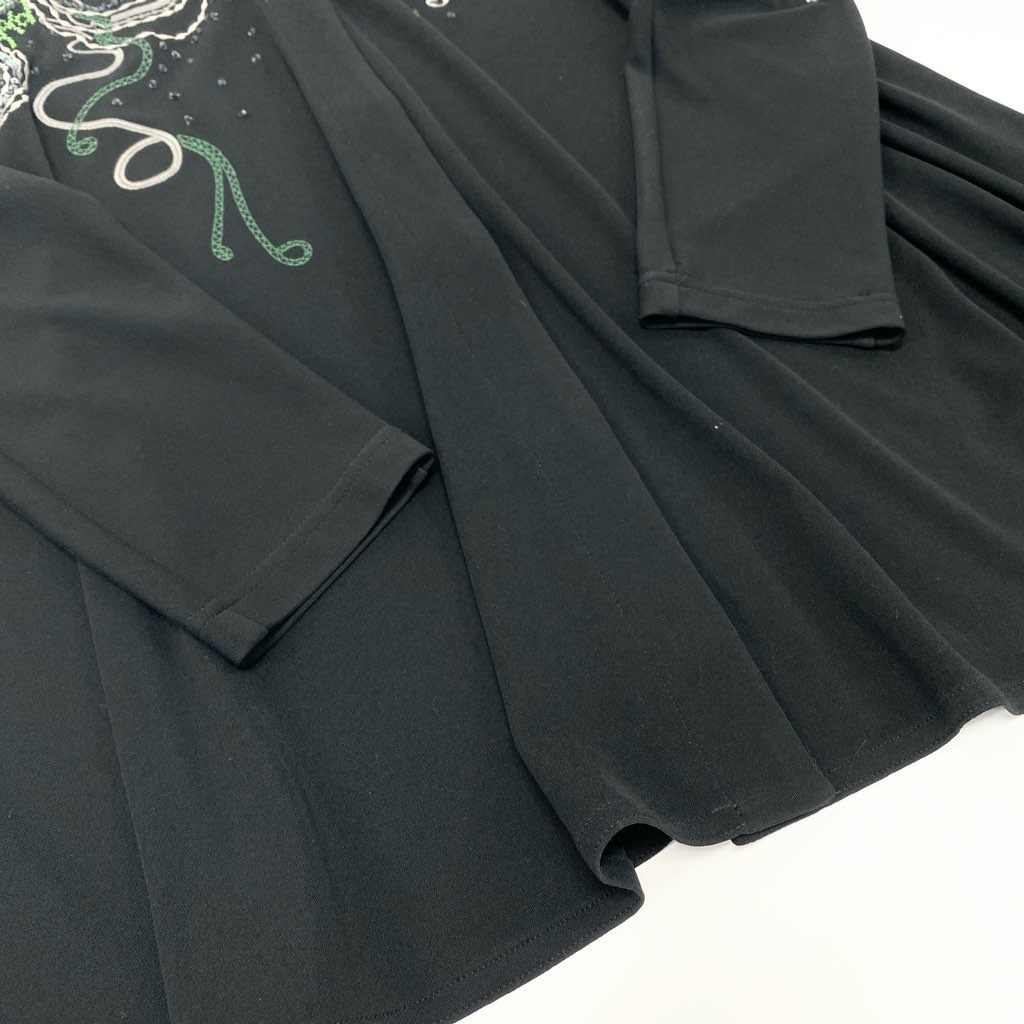 46a30 TOKUKO 1er VOL トクコプルミエヴォル ロングスリーブカーディガン チュニック丈 スパンコール 刺繍 ストレッチ○ レディース 9 ブラックu02t