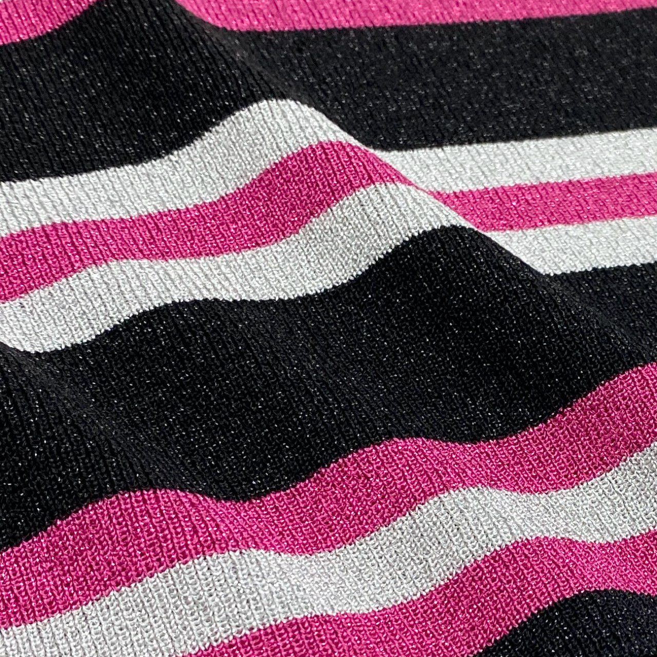 b23 【美品】VALENTINO ヴァレンティノ 2021年 袖ロゴ入り ラメ混紡 タイトニットセーター サマーニット サイズXXS マルチカラー レディース トップスk02i