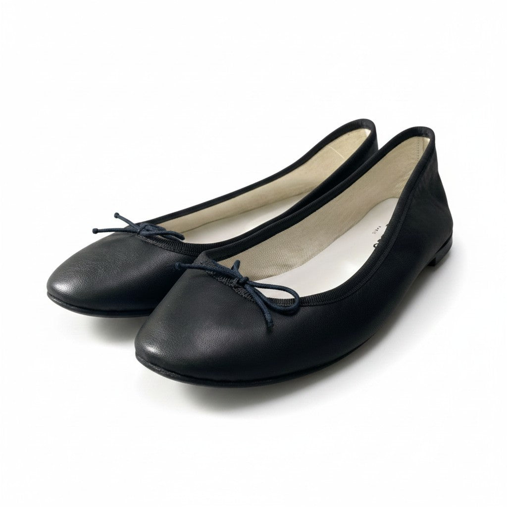 1d23 repetto レペット フラットシューズ バレエシューズ バレリーナ リボン レザー フランス製 39 1/2 ブラック レディース 女性靴k02i
