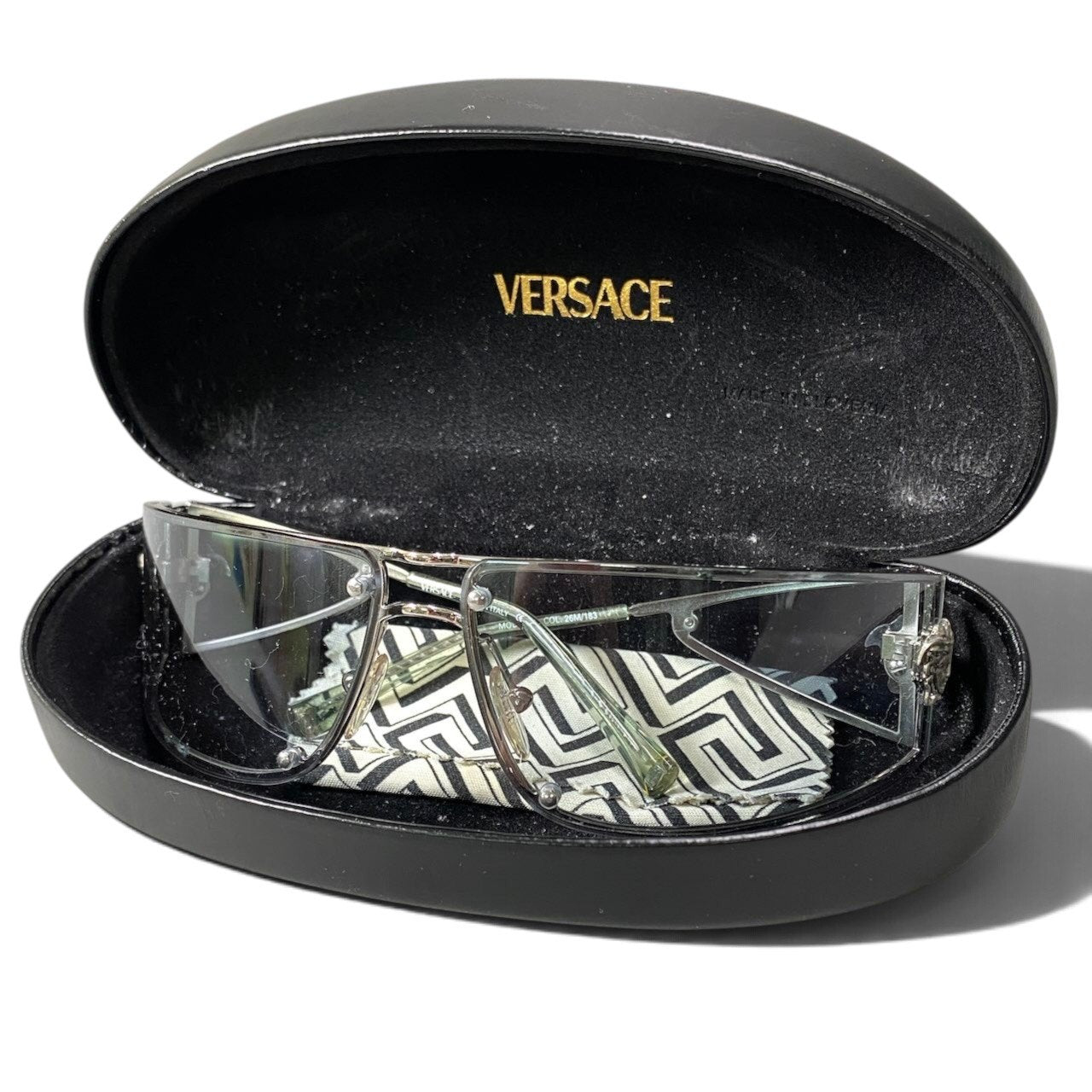 h20 VERSACE ヴェルサーチ サイドレンズサングラス Side-Shield Sunglasses MOD.N23 シルバー クリアブルーt18r