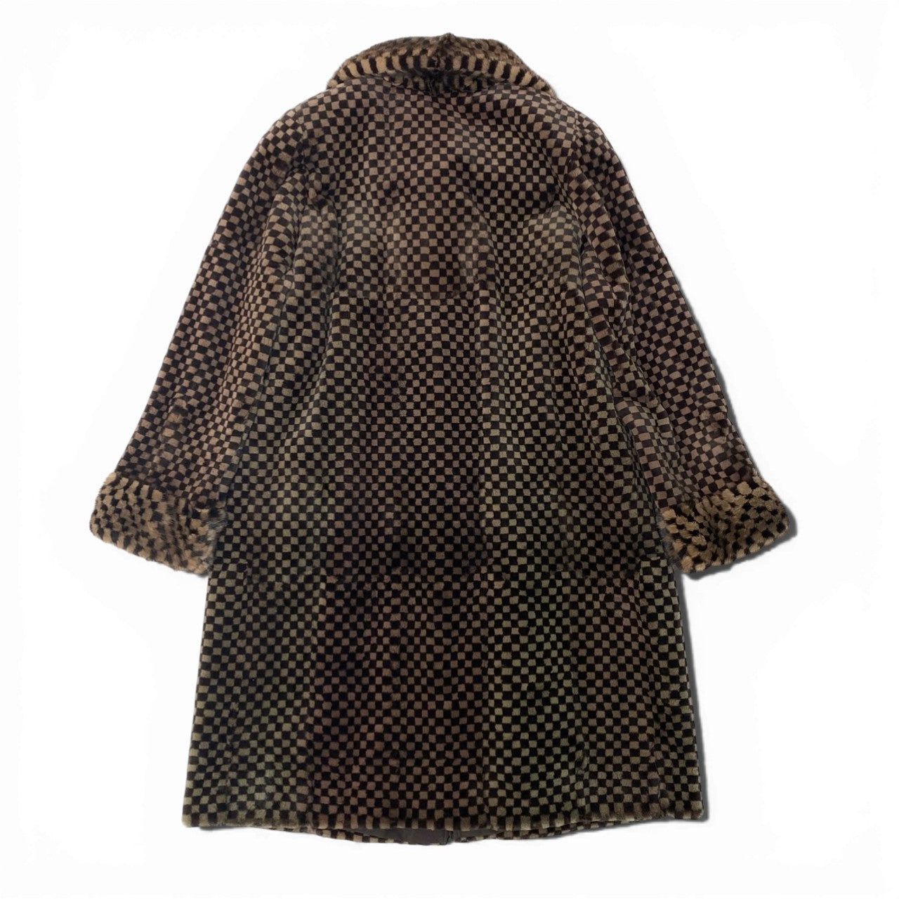 38c4 GRES グレ チェック柄 ミンクファー リバーシブル ロングコート サイズF 茶系 本毛皮 Mink Fur Reversible Long Coatt18r