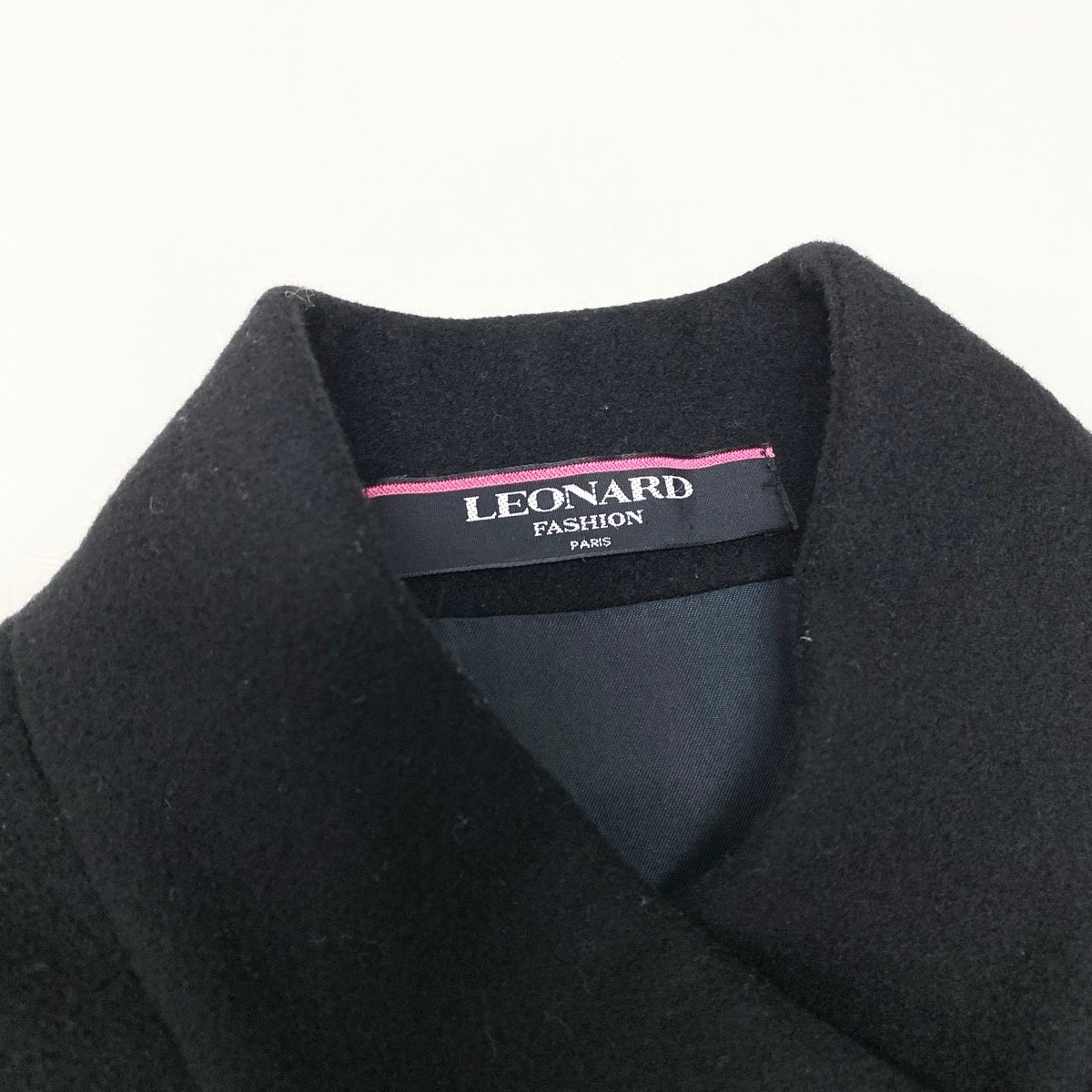 3g11 LEONARD FASHION レオナール ステンカラーコート 裏地花柄 ロング カシミヤブレンド サイズ11R ブラック レディースu02t