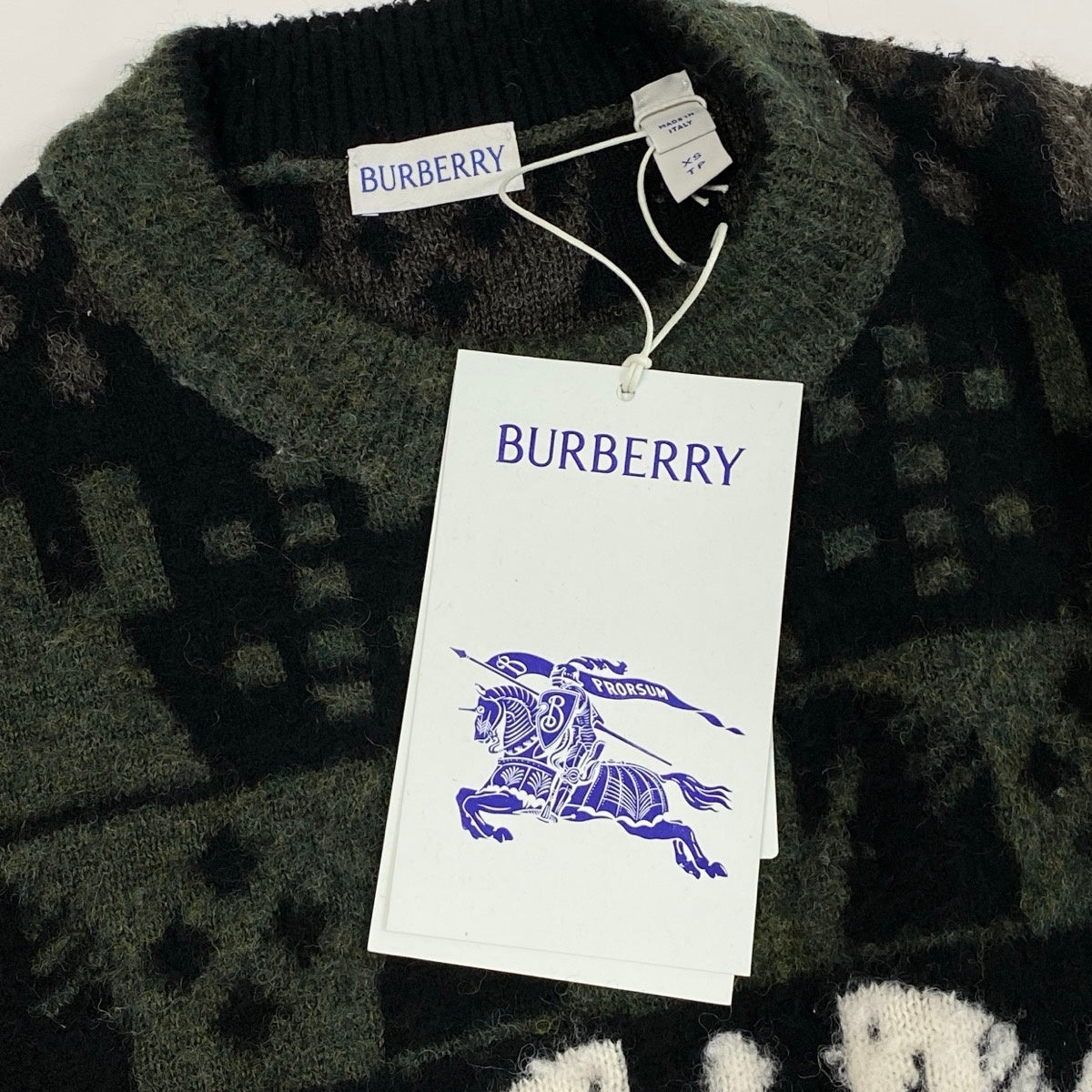 Mj9 【未使用タグ付】 BURBERRY バーバリー Chess  ウールブレンド ニットセーター 8076893 サイズXS マルチカラー メンズu02t