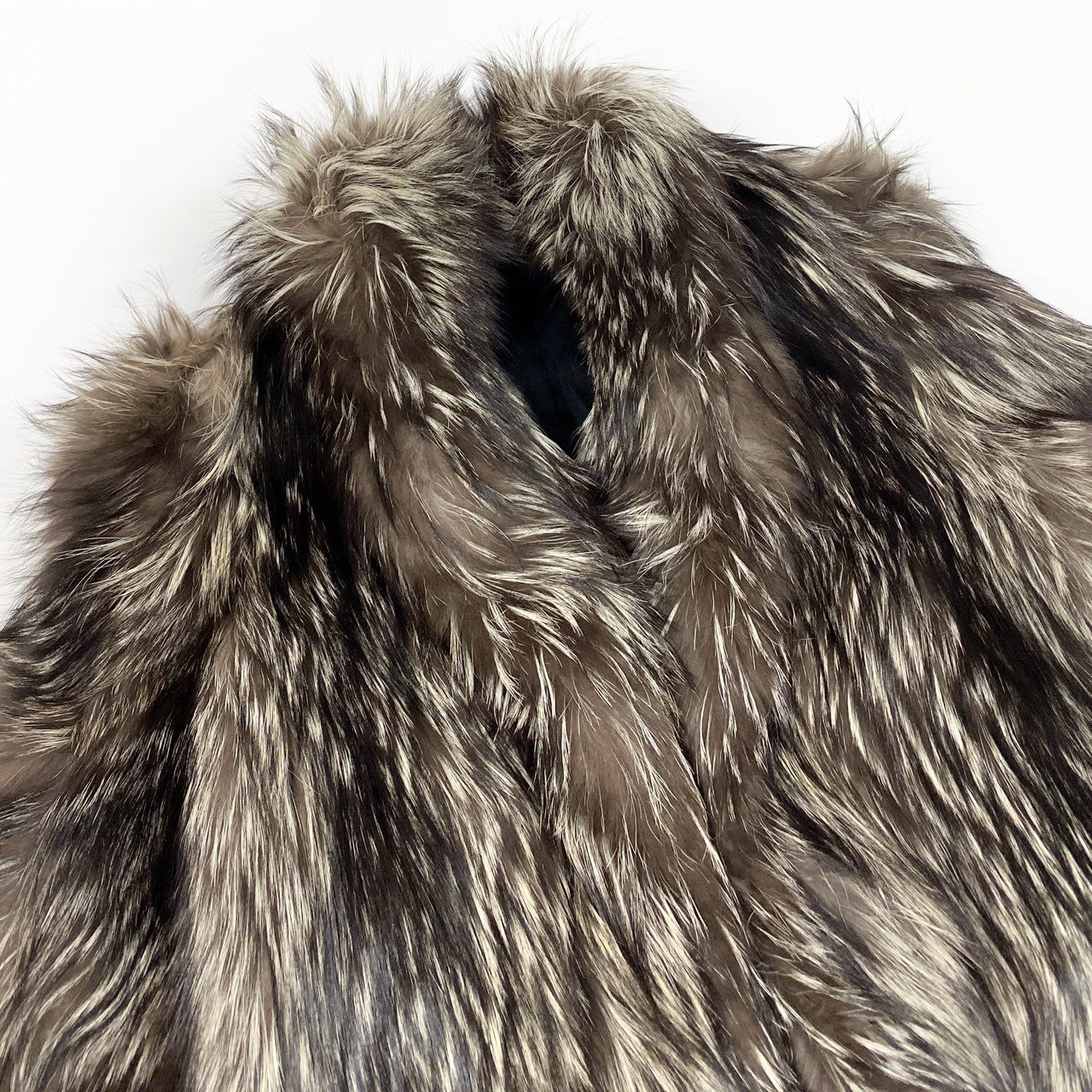 47a22 シルバーフォックス 極厚ファー ロングコート サイズ13 茶系 本毛皮 Fox Fur Long Coatt18r