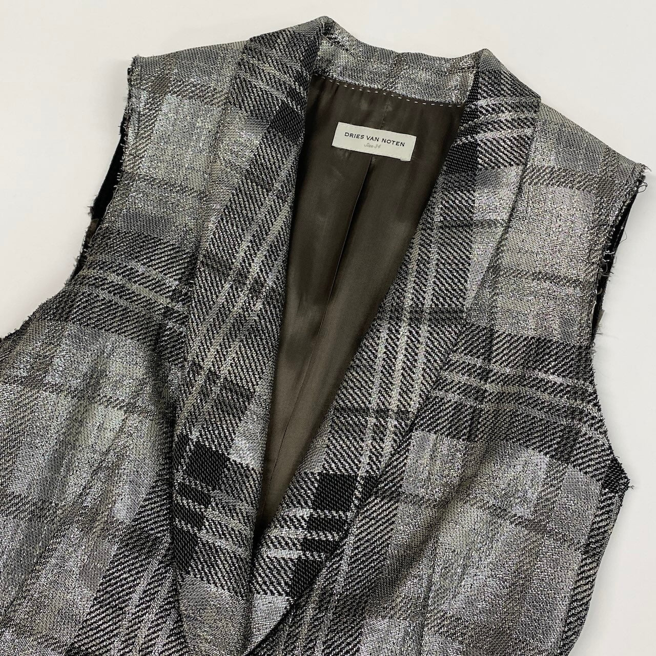 e11 DRIES VAN NOTEN メタリックベスト チェック柄 71-07-31-07006 34サイズ グレー レディース 女性用u02t