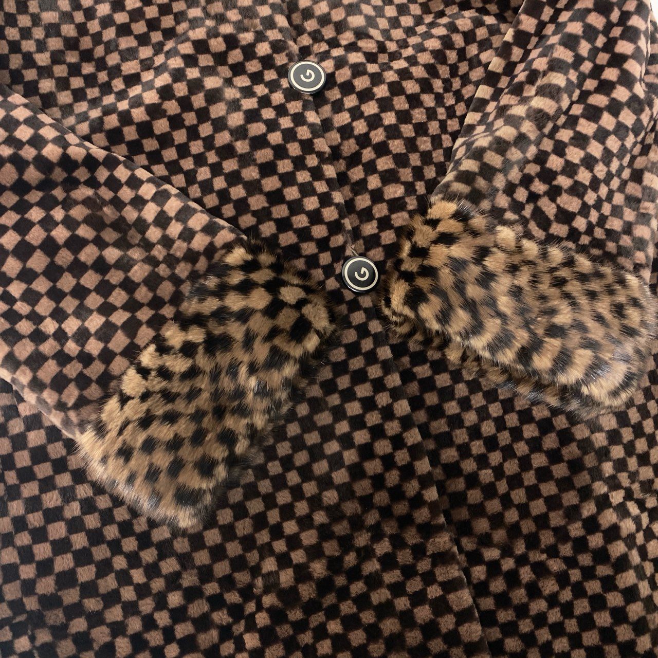38c4 GRES グレ チェック柄 ミンクファー リバーシブル ロングコート サイズF 茶系 本毛皮 Mink Fur Reversible Long Coatt18r