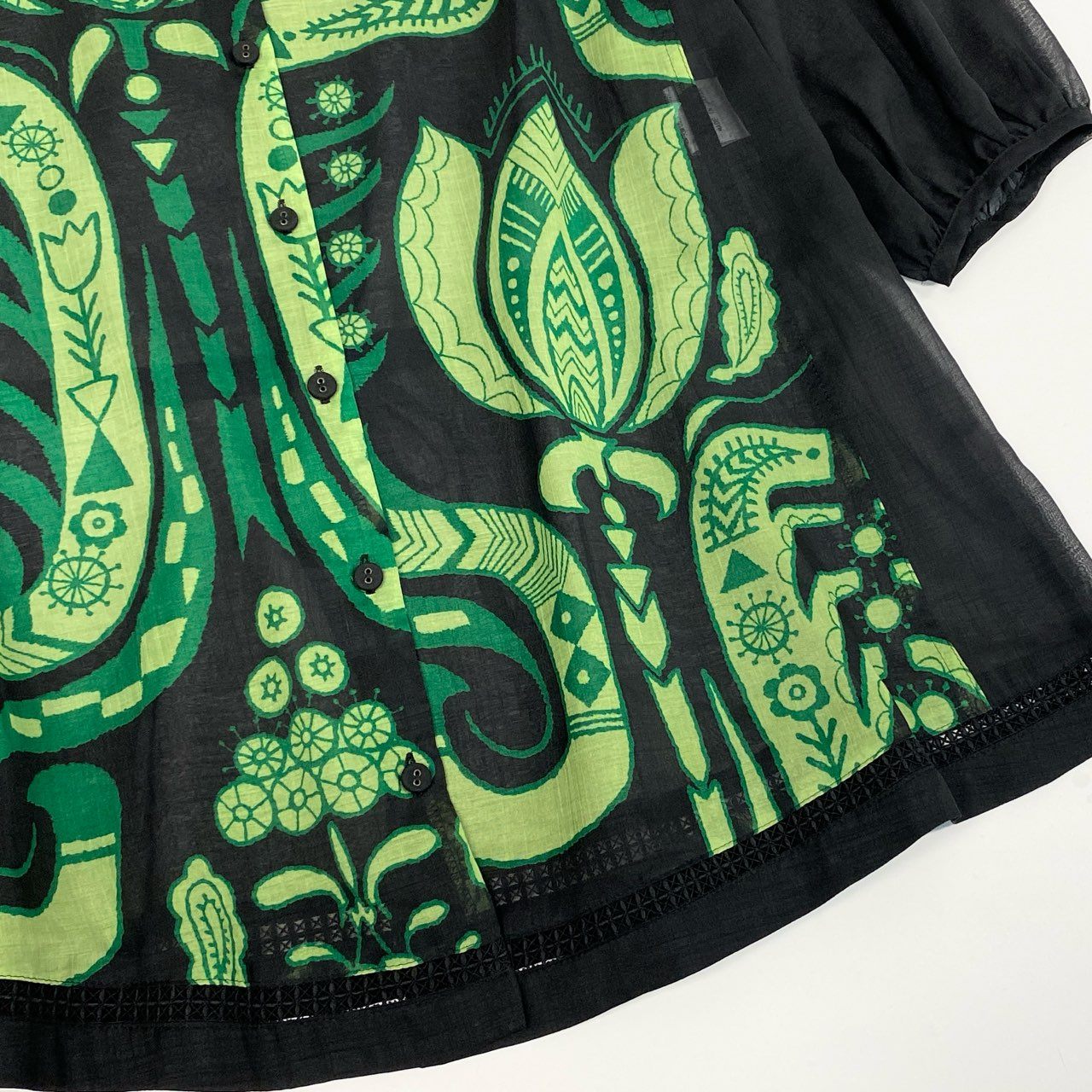 41k26 TOKUKO 1er VOL トクコプルミエヴォル シアー チュニックシャツ ロングスリーブ 花柄モチーフ レディース 女性用 9 ブラック グリーンu02t