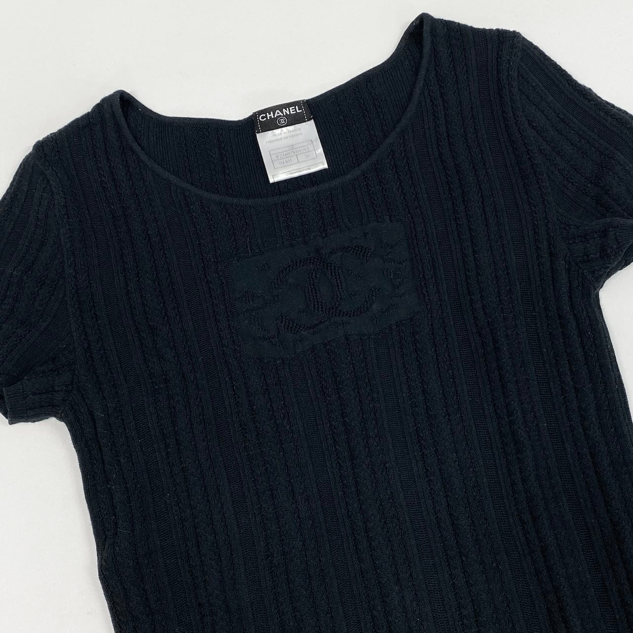 c24 CHANEL シャネル 2004 ココマーク 半袖ニット トップス P23107 サイズ38 ブラック コットン レディースu02t