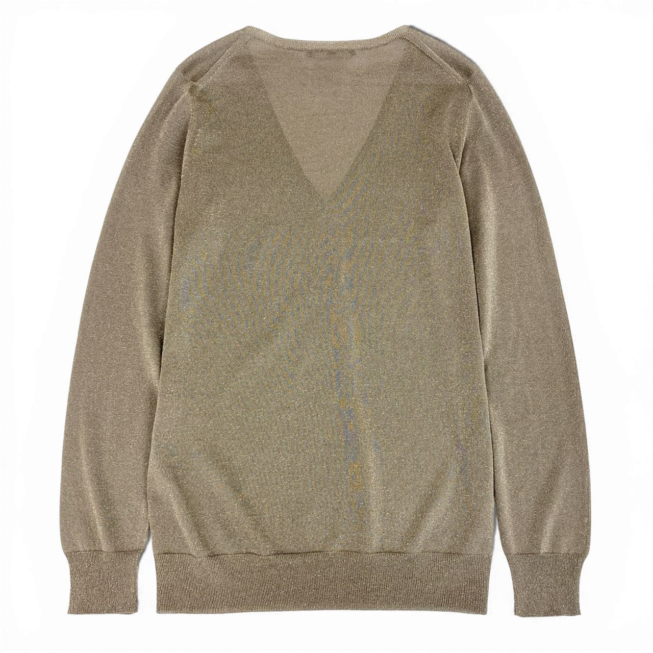 33a26 【美品】GUCCI グッチ Vネック ニットセーター ラメ GGロゴプレート トップス XLサイズ ゴールド レディース 女性用o07t