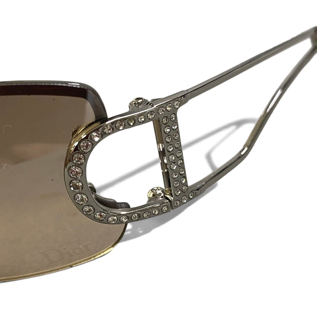 i8 Christian Dior クリスチャンディオール DIORLY リムレス カラーレンズ サングラス ラインストーン 61□14-127 ブラウン系 ゴールド レディースk02i