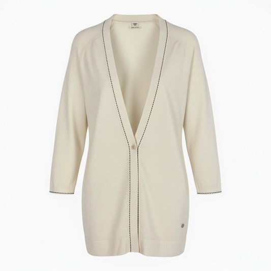 Ea26 HERMES エルメス ニットセーター カーディガン トップス ロゴプレート ステッチデザイン イタリア製 38サイズ アイボリー ウール100％ レディースo07t