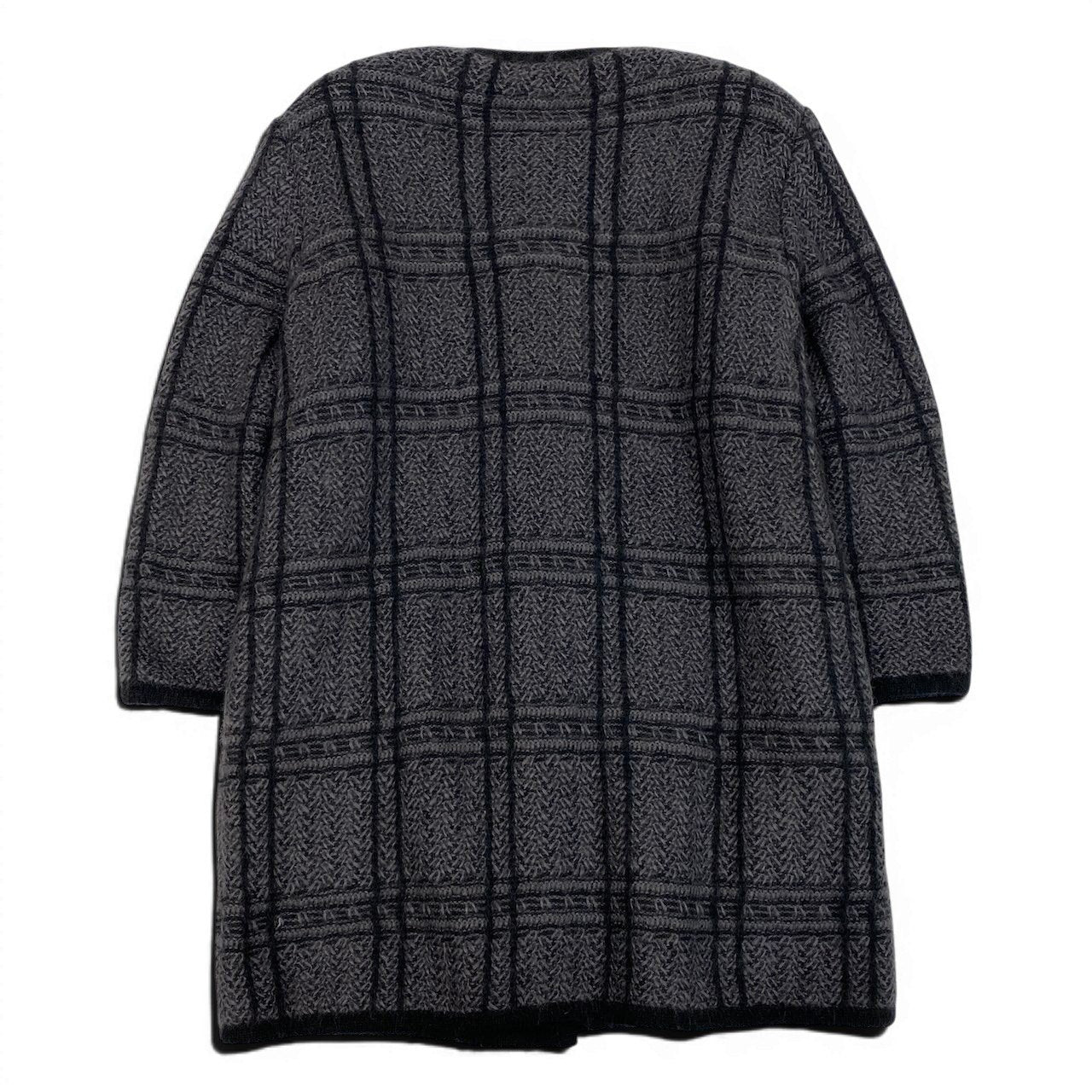 21d18 Christian Dior クリスチャンディオール ロングスリーブ ニットカーディガン ミディアム丈 総柄 Mサイズ グレー系 レディース 女性用u02t