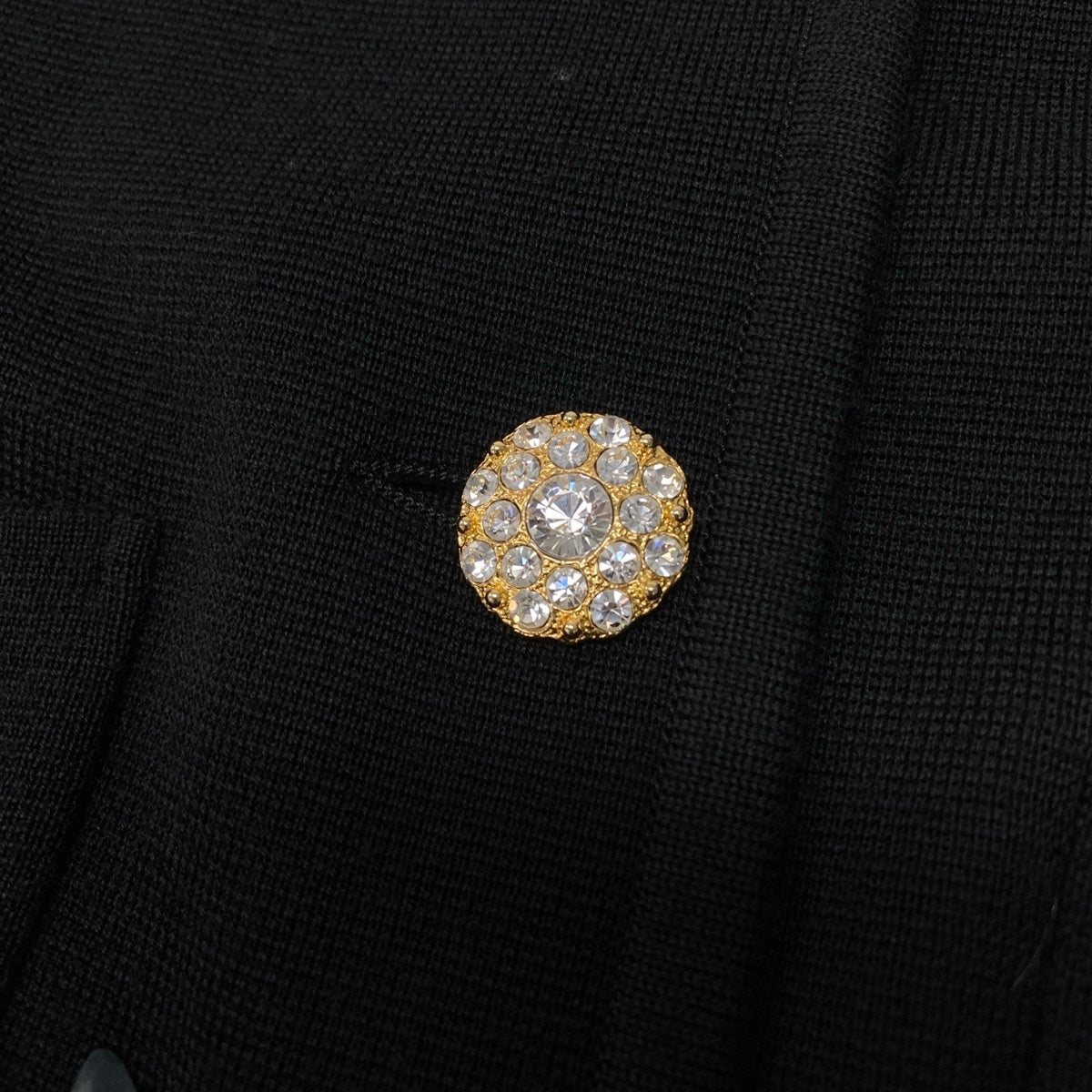 84g15 YVES SAINT LAURENT イヴサンローラン ノーカラー ニットコート ビジューボタン ロングコート サイズL ブラック ウール100％ レディースu02t