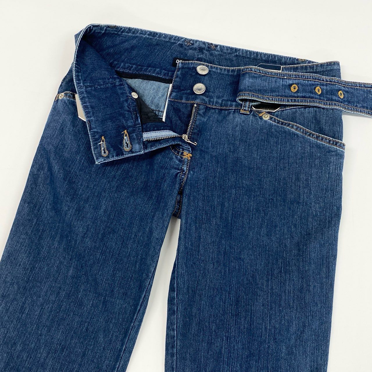 1j27 DOLCE&GABBANA ドルチェアンドガッバーナ デニムパンツ ローライズ ウエストDGベルト フレアパンツ F31WED/G8534 38サイズ インディゴ レディースu02t