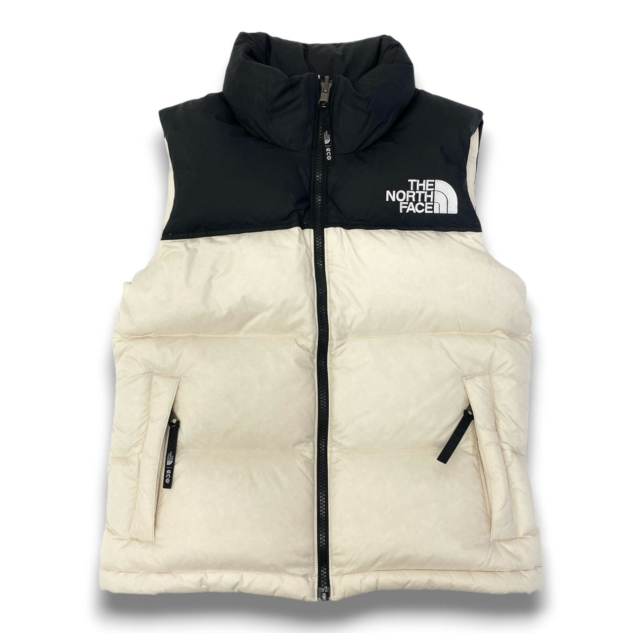 60c6 THE NORTH FACE ザ ノースフェイス 韓国ノース 1996 ECO NUPTSR VEST ヌプシ ダウンベスト サイズS/85  ブラック クリーム レディース 女性用 アウターk02i