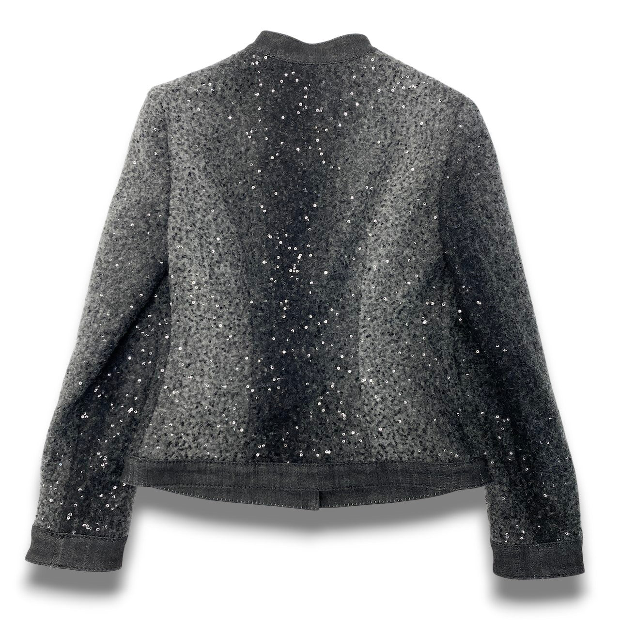 55c19 【新品保管品】 Blumarine ブルマリン ノーカラージャケット スパンコール 金ボタン タグ付 ウール レディース 女性用 227842619 38 グレー系u02t