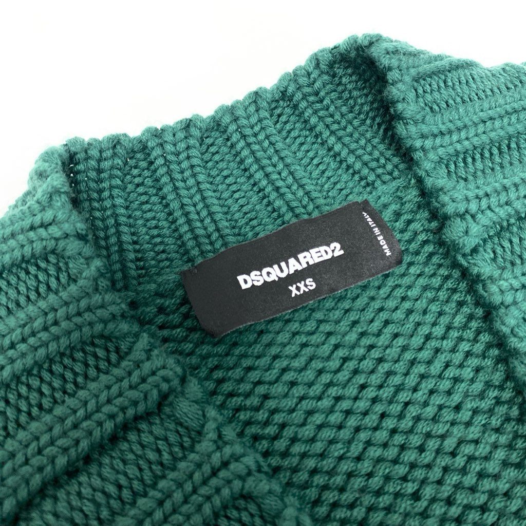 39l15 DSQUARED2 ディースクエアード イタリア製 マキシカーディガン オーバーサイズ ローゲージ 22AW S72HA1092 XXS グリーン ウール メンズo07t