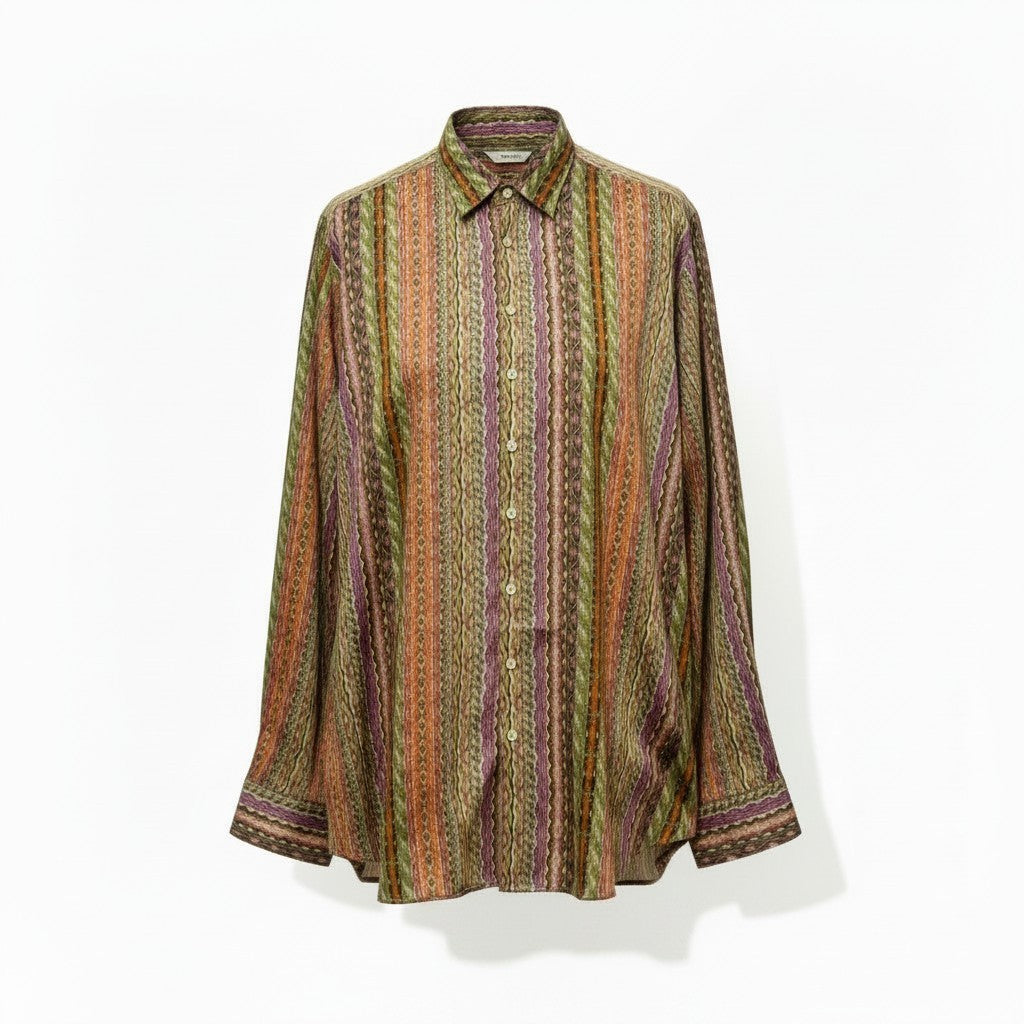 83e15【美品】ETRO エトロ ロングスリーブシャツ 総柄 ストライプ イタリア製 ３XLサイズ マルチカラー コットン100％ メンズ 男性用u02t