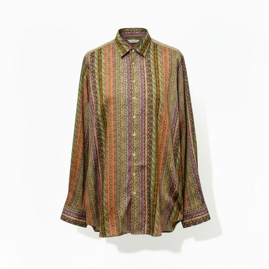 83e15【美品】ETRO エトロ ロングスリーブシャツ 総柄 ストライプ イタリア製 ３XLサイズ マルチカラー コットン100％ メンズ 男性用u02t