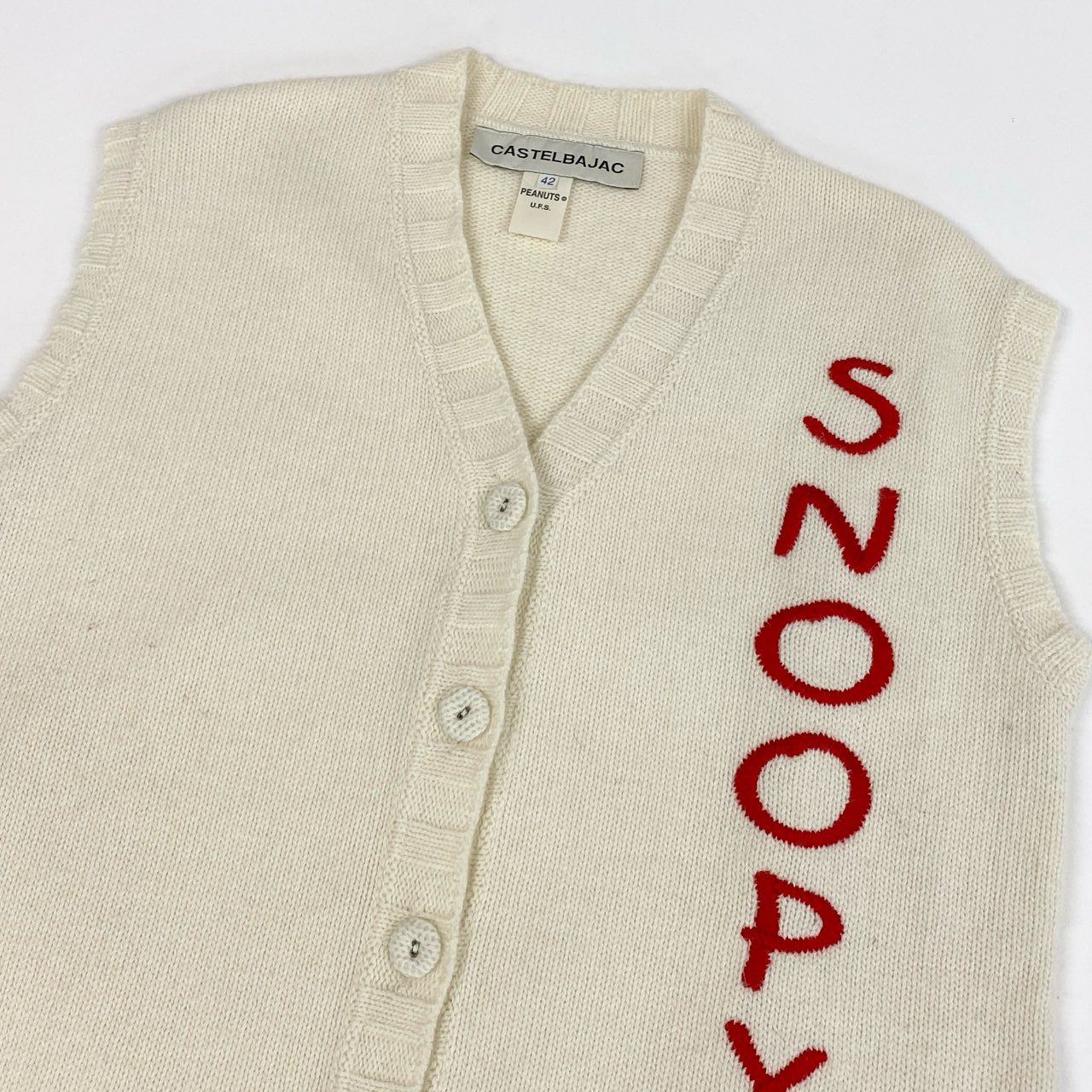 27a23 CASTELBAJAC カステルバジャック × PEANUTS Snoopy スヌーピー ニットベスト サイズ42 アイボリー Vintage ヴィンテージt18r