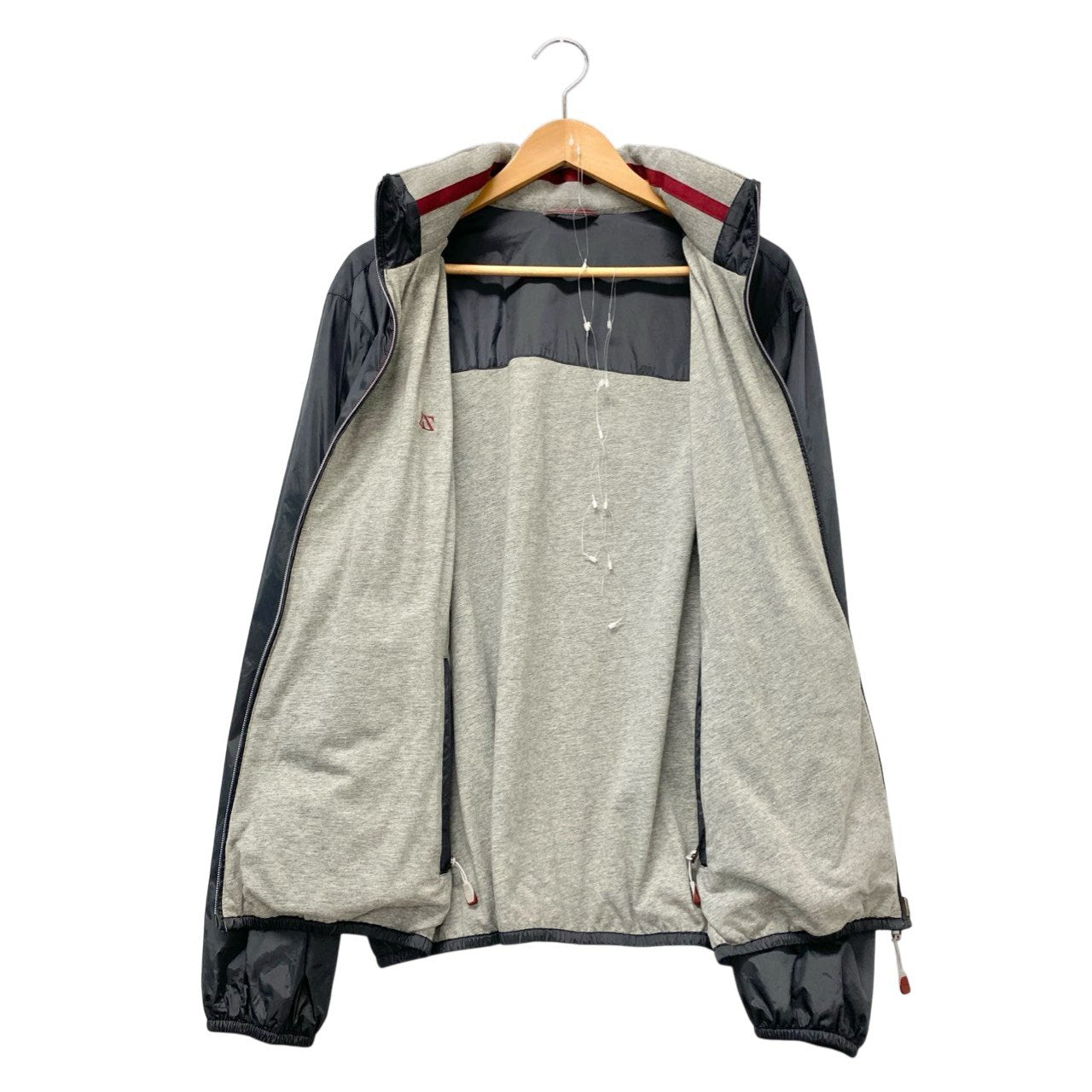 77b26 ZegnaSport ゼニアスポーツ リバーシブルジャケット ブルゾン 3Way フード収納 Lサイズ グレー ナイロン100％ コットン100％ メンズ 男性用u02t