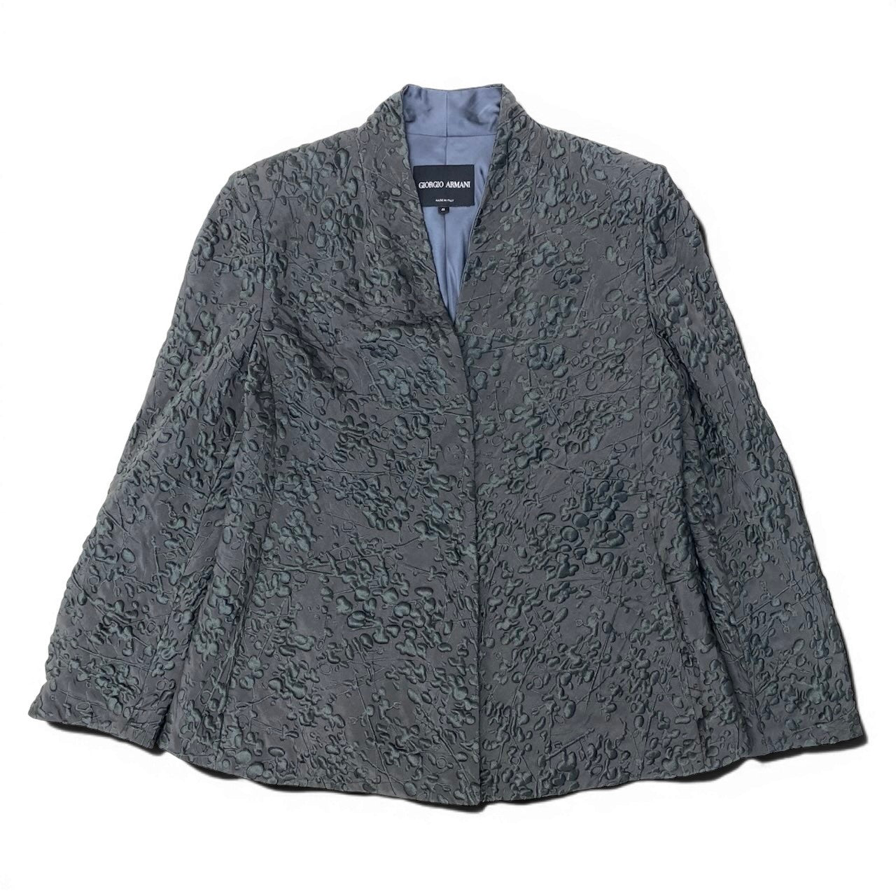 88g20 GIORGIO ARMANI ジョルジオアルマーニ 立体刺繍 ジャケット フォーマル サイズ46 グレー レディースo07t