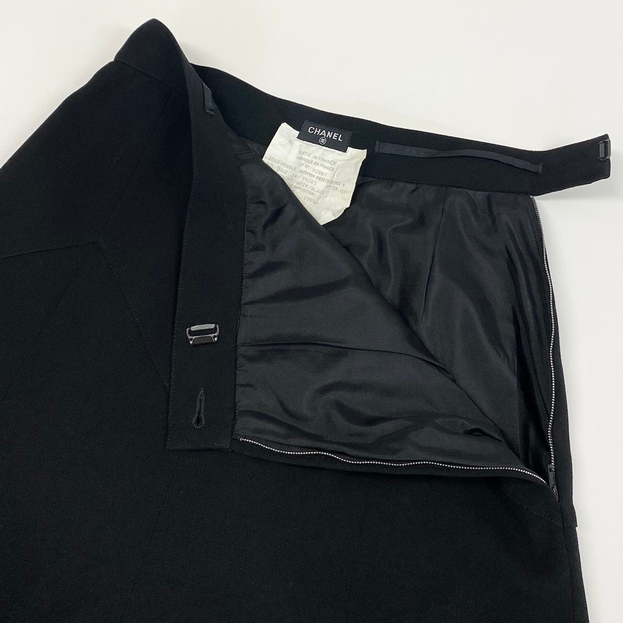 e11 【美品】CHANEL フレアウールスカート 切替デザイン 02887 34サイズ ブラック ウール100％ レディース 女性用k02i
