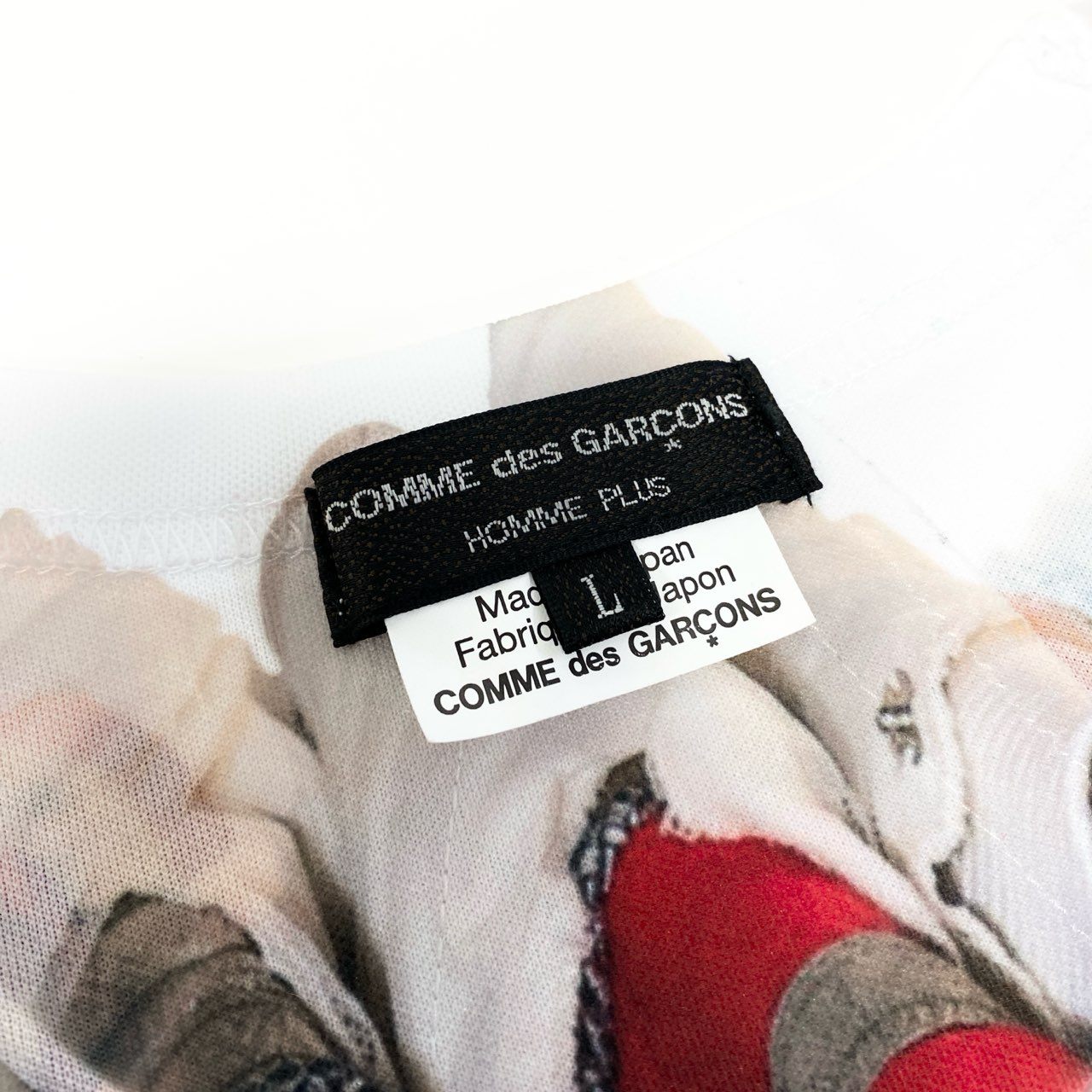 Aa27【美品】COMME des GARCONS コムデギャルソン 転写プリント Tシャツ トロンプルイユ トップス AD2023 PM-T011 Lサイズ ホワイト レッド ポリエステル100％ メンズo07t