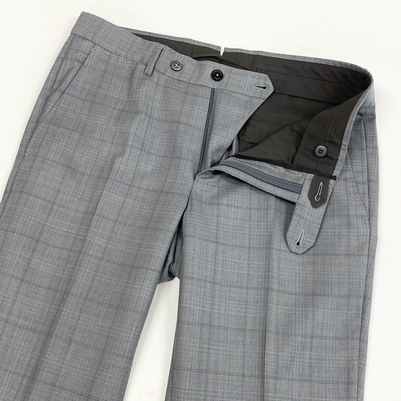 36L10《美品》 Ermenegildo Zegna エルメネジルドゼニア シングルスーツ セットアップ オーダー品 SU MISURA TROFFEO600 46 グレー チェック柄 ウールシルク メンズ 男性用u02t