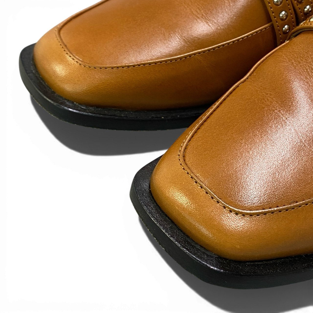 1b26 J&M DAVIDSON ジェイ&エムデヴィッドソン スタッズベルト ローファー レザーシューズ レディース 女性靴 20649N サイズ35 TAN ブラウン系 牛革u02t